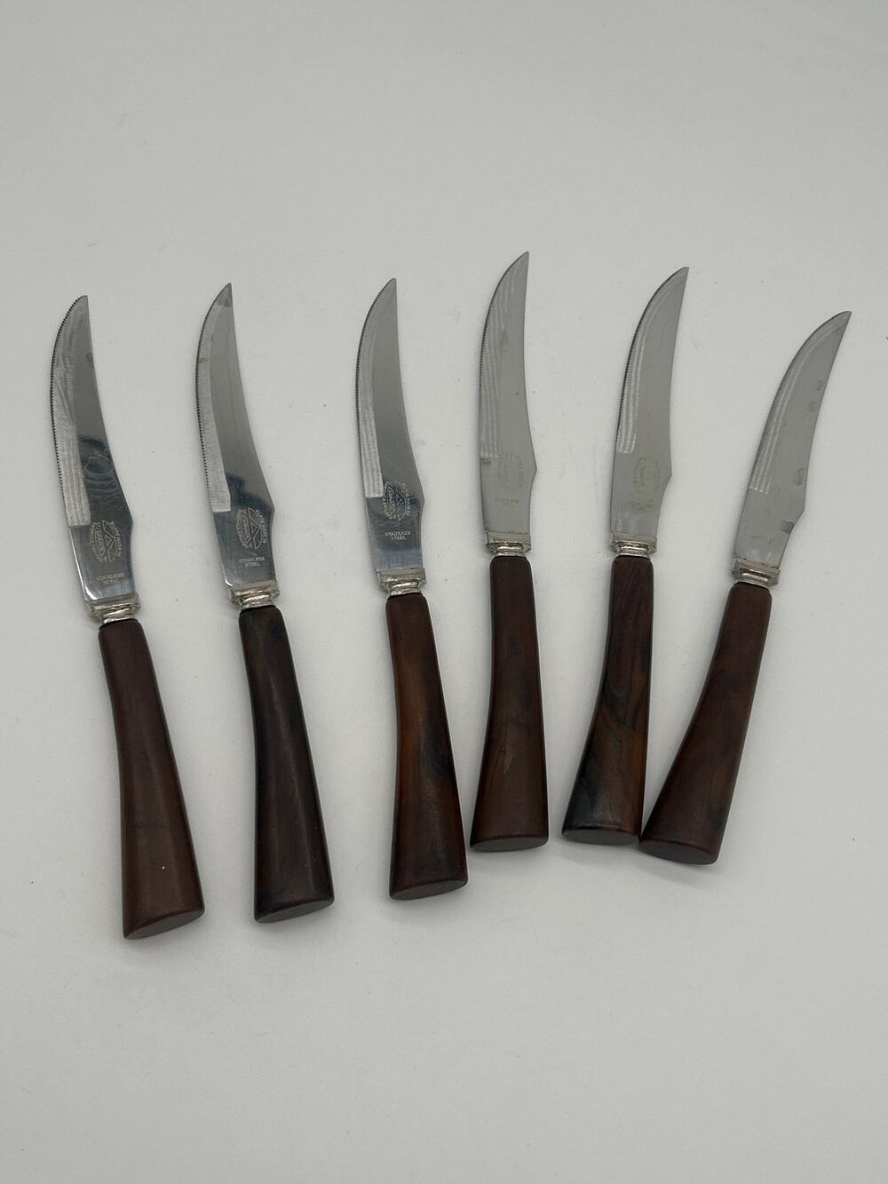 Vintage Armack Sheffield England Stainless Steel Steak Knives Set of 6 Brown